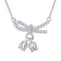 wholesale 925 Sterling Silver Zircon Bow Necklace With Tulip Charms - Elegant Feminine Jewelry-0-6